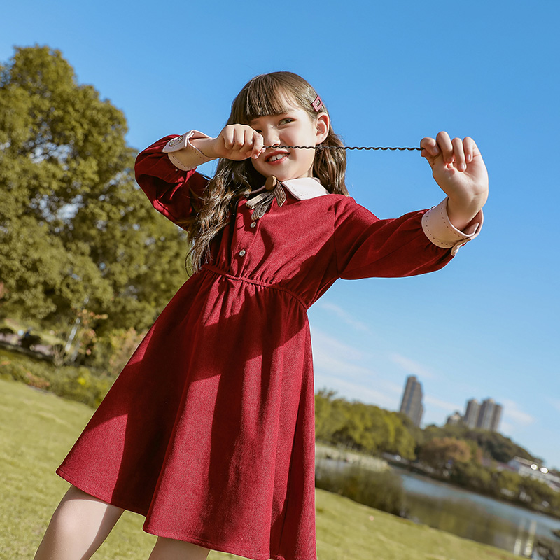 女童连衣裙新年装红色过年儿童裙子